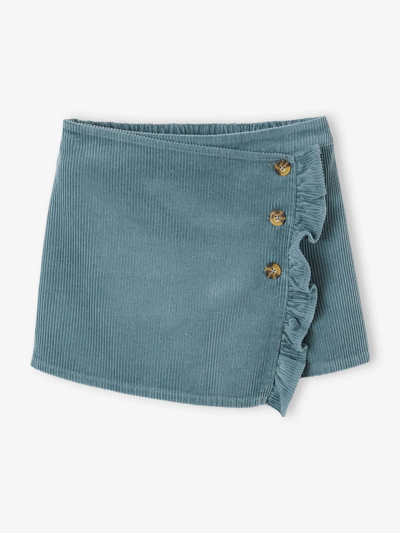 Jupe-short en velours côtelé fille effet portefeuille vert anglais - Vertbaudet