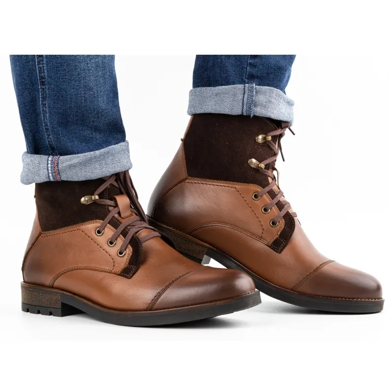 Olivier Bottes d'hiver en cuir pour hommes 7004KB marron brun