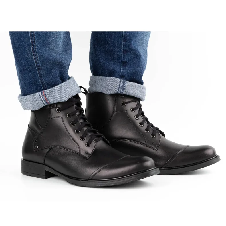 Olivier Bottes d'hiver en cuir pour hommes 7005KB noir le noir