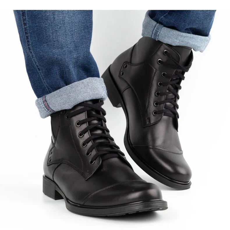 Olivier Bottes d'hiver en cuir pour hommes 7005KB noir le noir