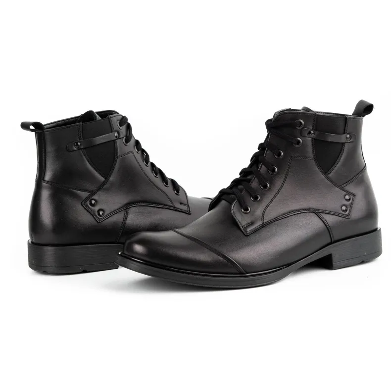 Olivier Bottes d'hiver en cuir pour hommes 7005KB noir le noir