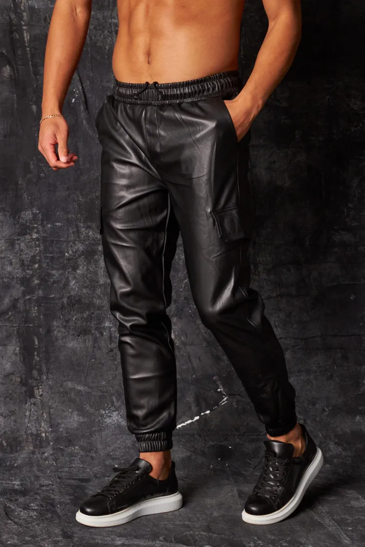 Pantalon de jogging en simili cuir noir