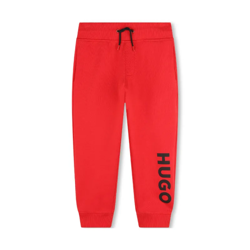 PANTALON DE JOGGING ENFANT HUGO EN MOLLETON GRATTÉ ROUGE