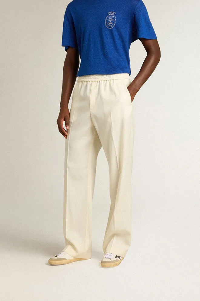 Pantalon de jogging homme en gabardine de laine blanc vieilli