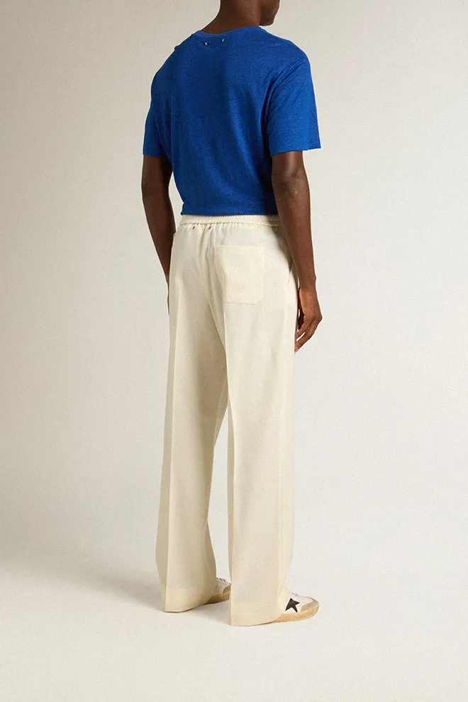 Pantalon de jogging homme en gabardine de laine blanc vieilli