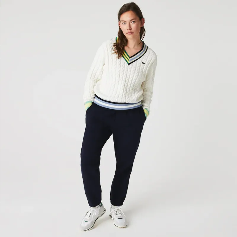 PANTALON DE JOGGING LACOSTE FEMME EN COTON MÉLANGÉ UNI MARINE