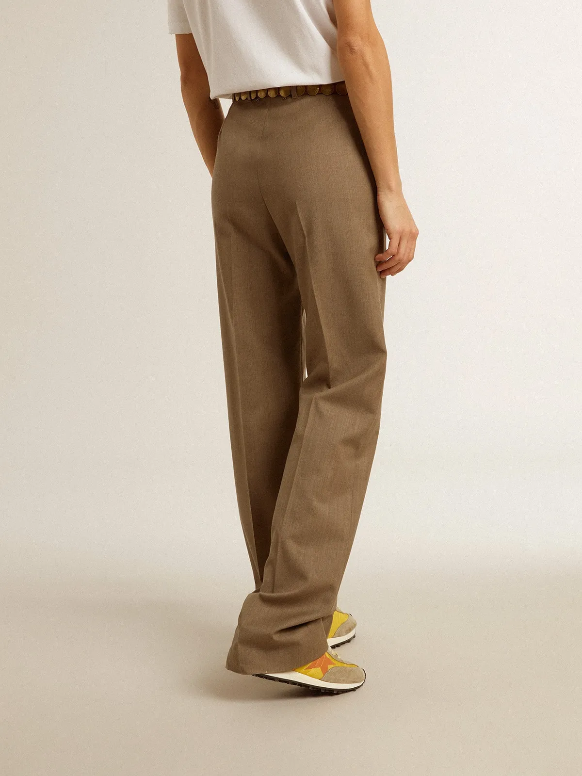 Pantalon de tailleur femme en laine gris tourterelle | Golden Goose