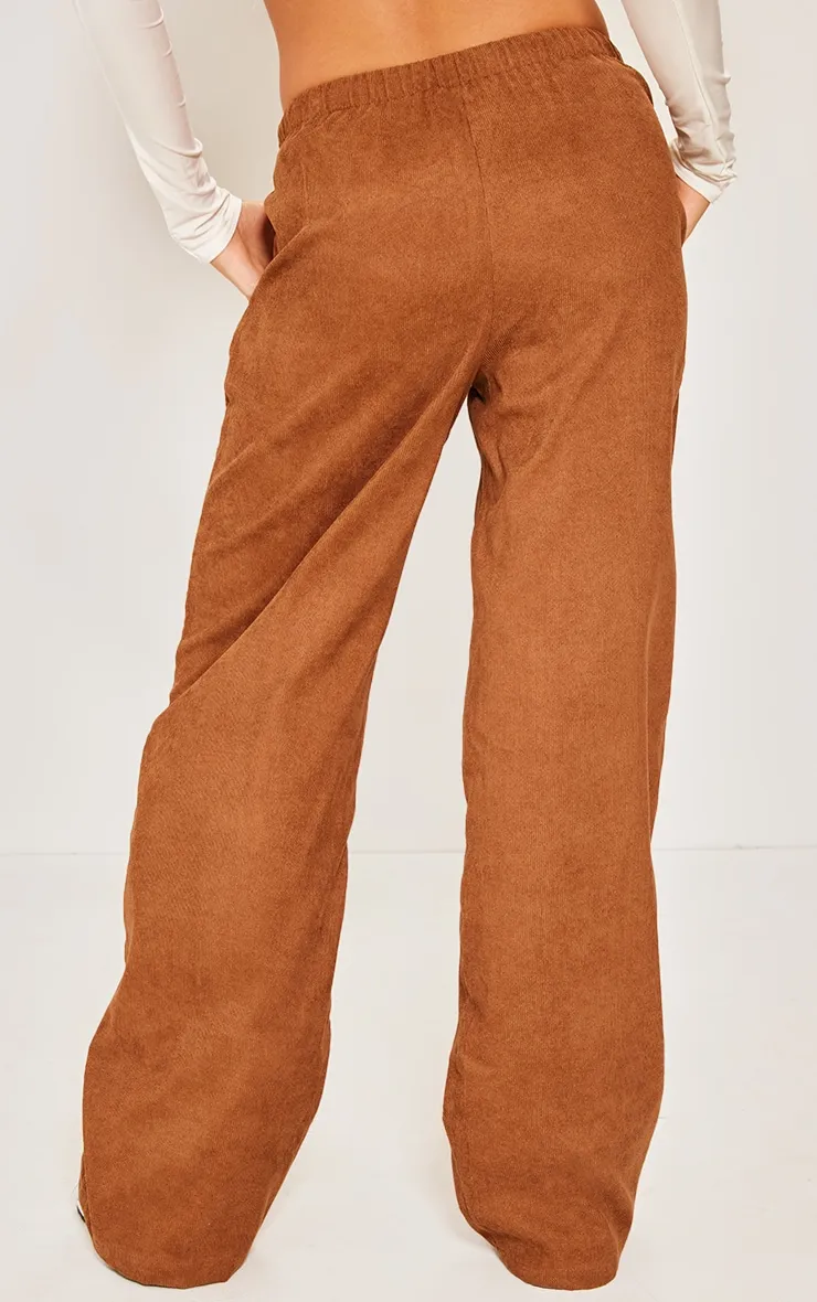 Pantalon en velours côtelé mocha taille basse à lien noué