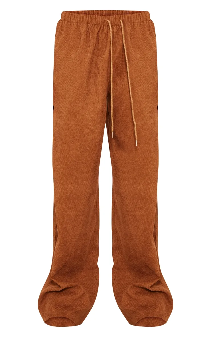 Pantalon en velours côtelé mocha taille basse à lien noué