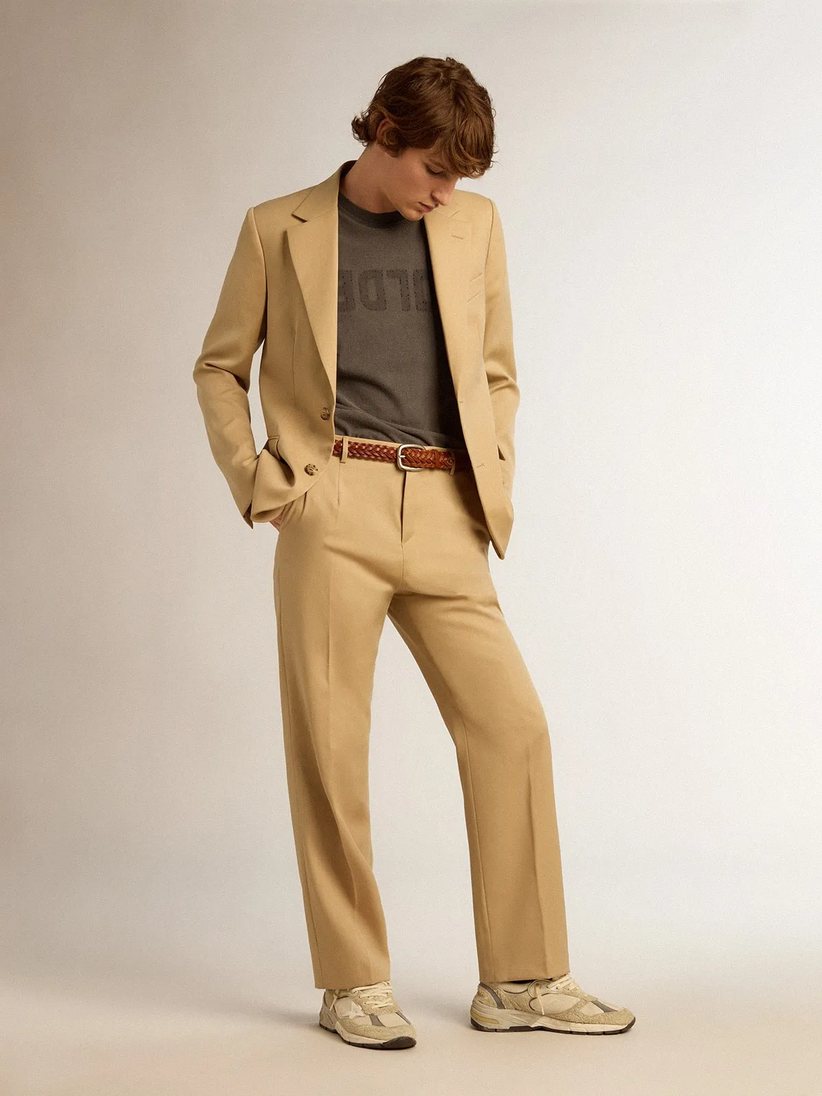 Pantalon pour homme en gabardine de laine couleur sable | Golden Goose