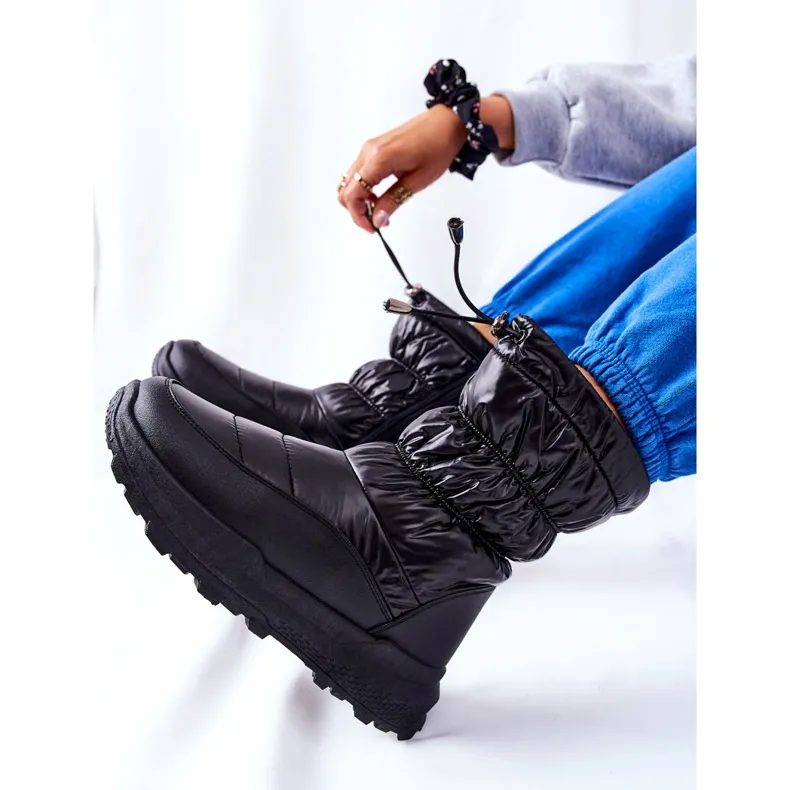 PE1 Bottes de neige chaudes noires Starbone pour femmes avec fermeture à glissière le noir