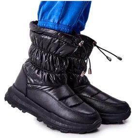 PE1 Bottes de neige chaudes noires Starbone pour femmes avec fermeture à glissière le noir