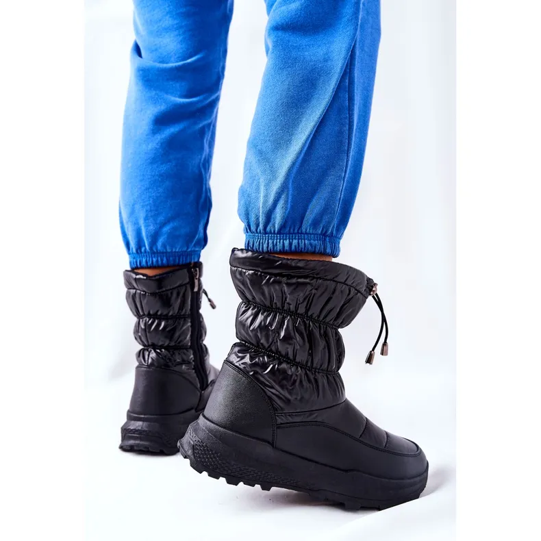 PE1 Bottes de neige chaudes noires Starbone pour femmes avec fermeture à glissière le noir