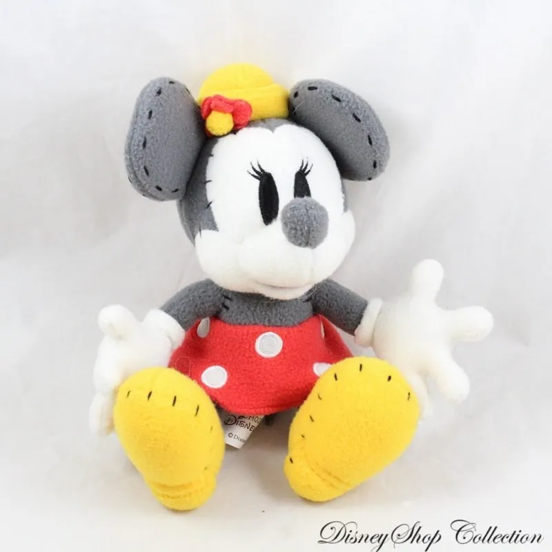 Peluche Minnie DISNEYLAND PARIS retro gris blanc jupe rouge Disney ...