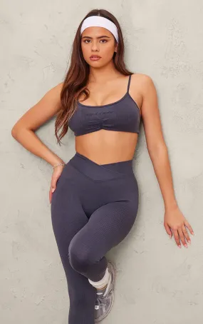 PLT Sport Soutien-gorge de sport gris anthracite délavé javélisé côtelé sans coutures