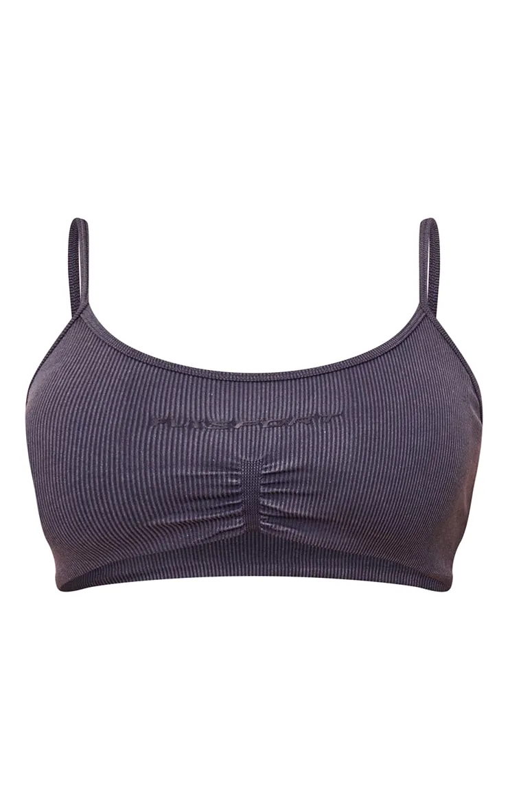 PLT Sport Soutien-gorge de sport gris anthracite délavé javélisé côtelé sans coutures