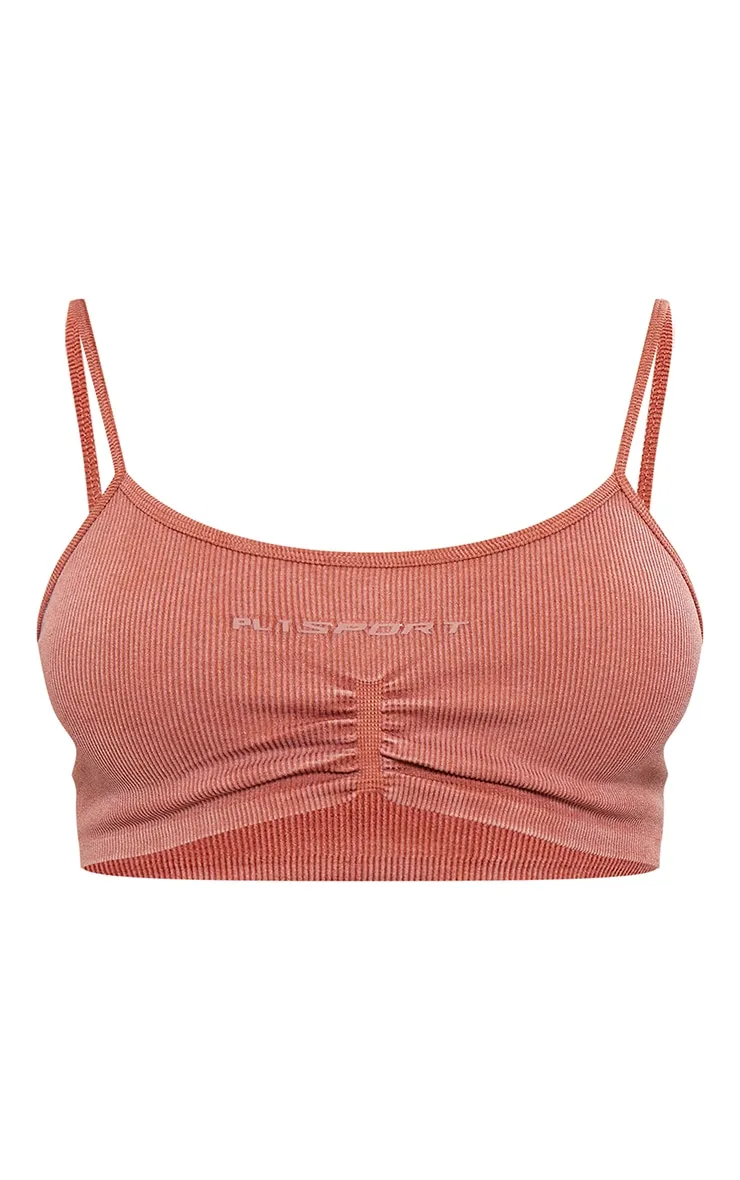 PLT Sport Soutien-gorge de sport rouille délavé javélisé côtelé sans coutures