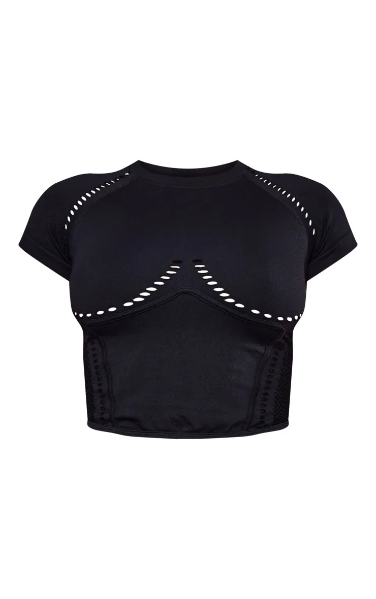 PLT Sport Top de sport court noir sans coutures découpé