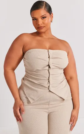 Plus Top bustier en velours côtelé froncé gris pierre à boutons