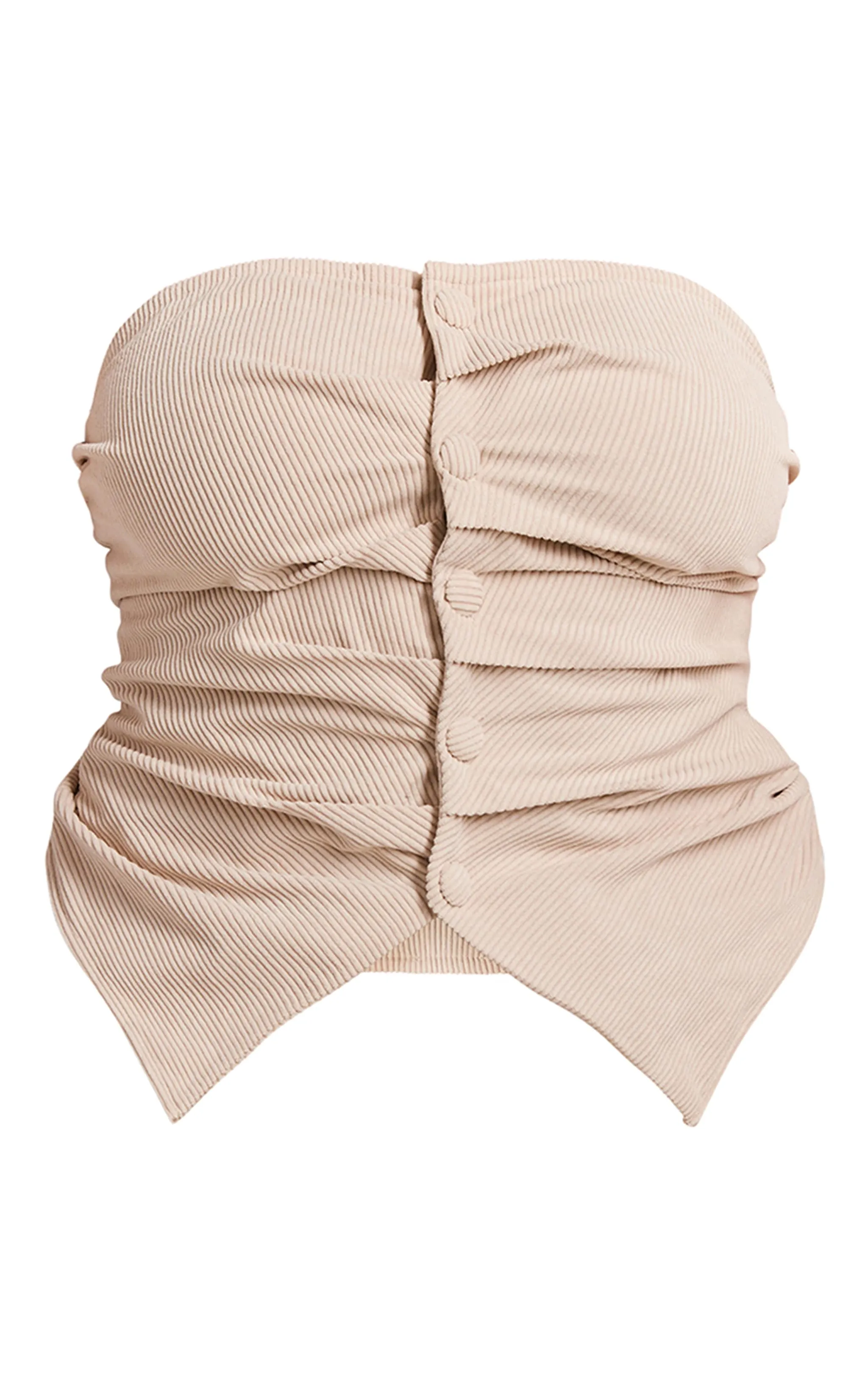 Plus Top bustier en velours côtelé froncé gris pierre à boutons