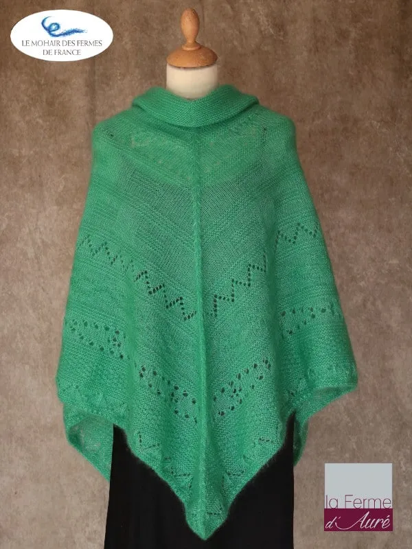 Poncho Femme laine Mohair & Soie Vert Chlorophyle - Mohair de France