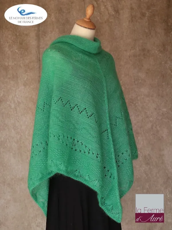 Poncho Femme laine Mohair & Soie Vert Chlorophyle - Mohair de France