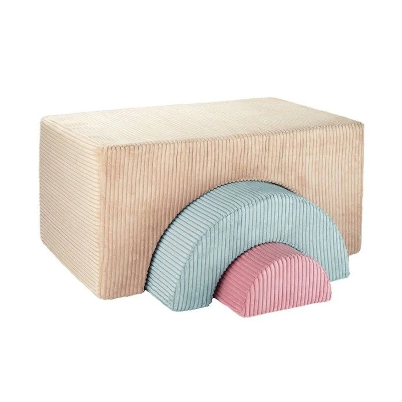 Pouf enfant ludique velours côtelé RAINBOW BRUN SUGAR beige - 