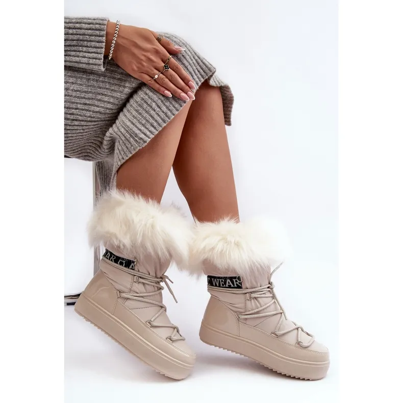 PS1 Bottes De Neige À Lacets Pour Femme Beige Clair Santero