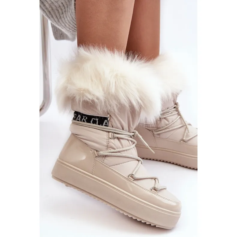 PS1 Bottes De Neige À Lacets Pour Femme Beige Clair Santero