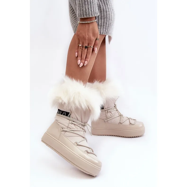 PS1 Bottes De Neige À Lacets Pour Femme Beige Clair Santero