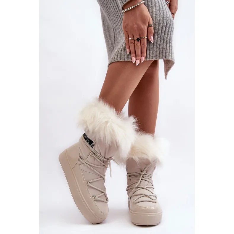 PS1 Bottes De Neige À Lacets Pour Femme Beige Clair Santero