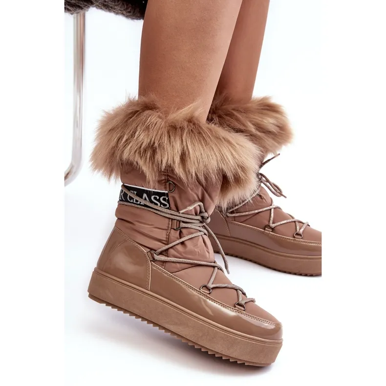 PS1 Bottines De Neige À Lacets Pour Femme Beige Foncé Santero