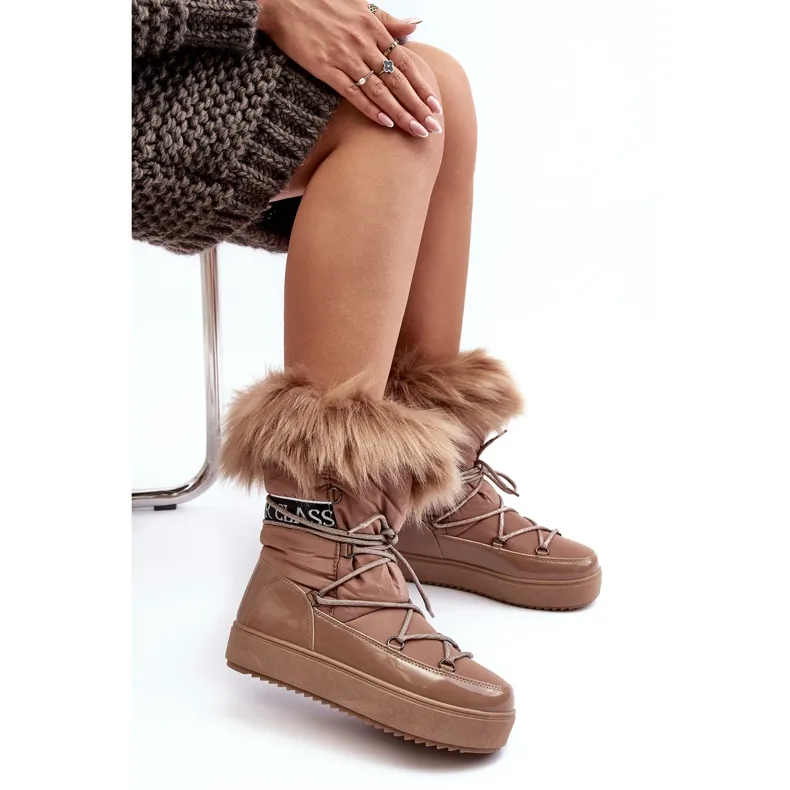 PS1 Bottines De Neige À Lacets Pour Femme Beige Foncé Santero