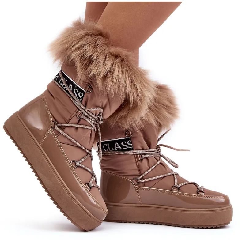 PS1 Bottines De Neige À Lacets Pour Femme Beige Foncé Santero