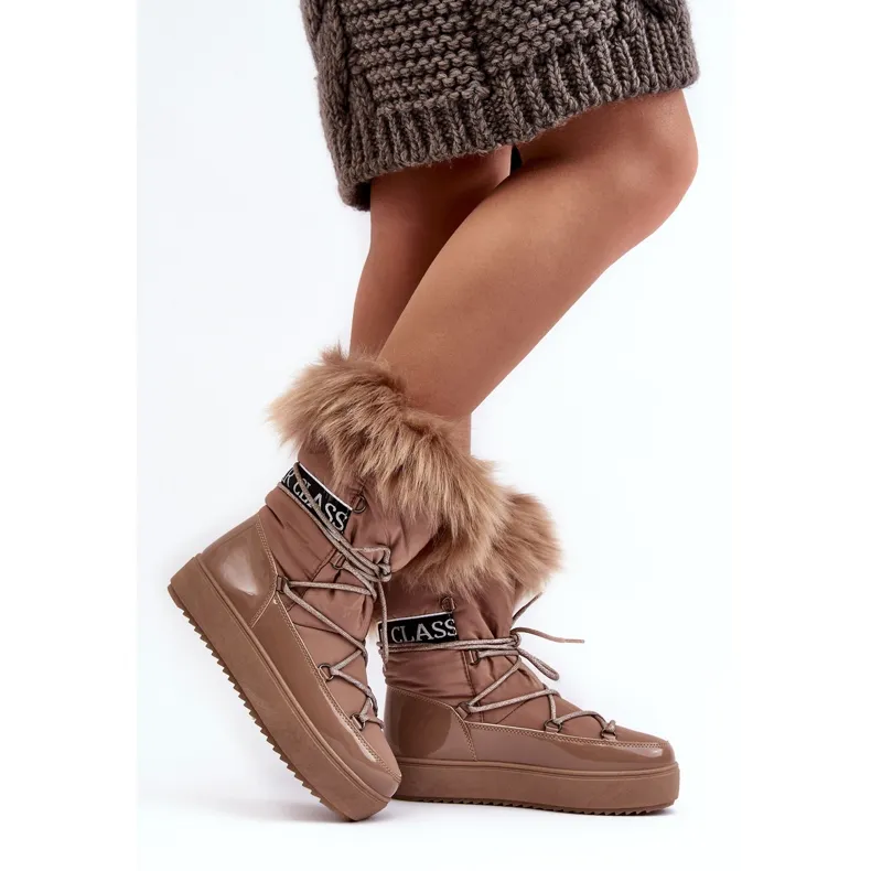 PS1 Bottines De Neige À Lacets Pour Femme Beige Foncé Santero