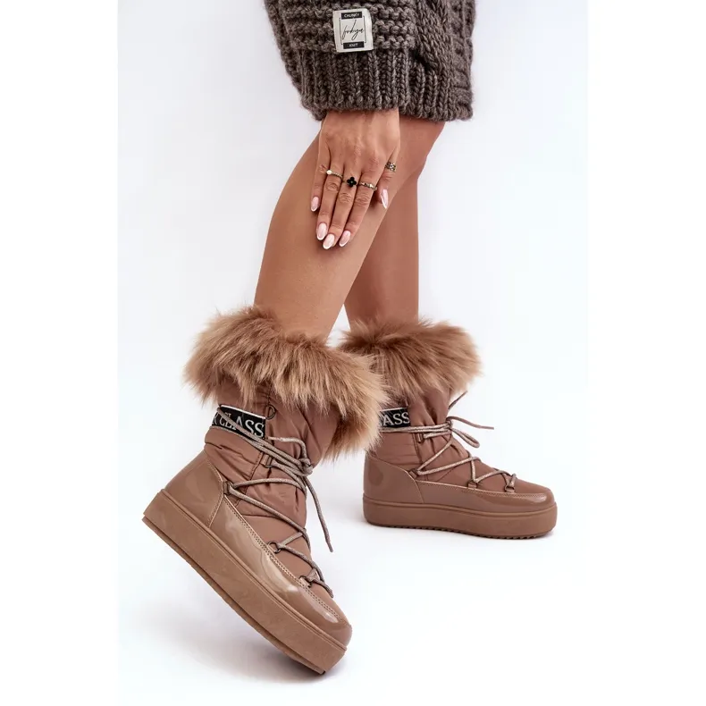 PS1 Bottines De Neige À Lacets Pour Femme Beige Foncé Santero