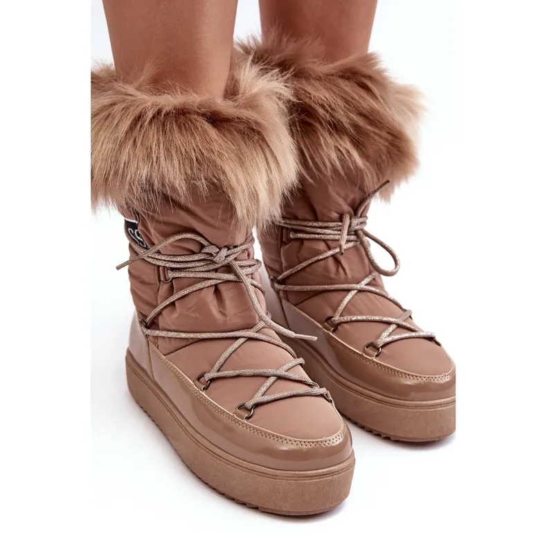 PS1 Bottines De Neige À Lacets Pour Femme Beige Foncé Santero