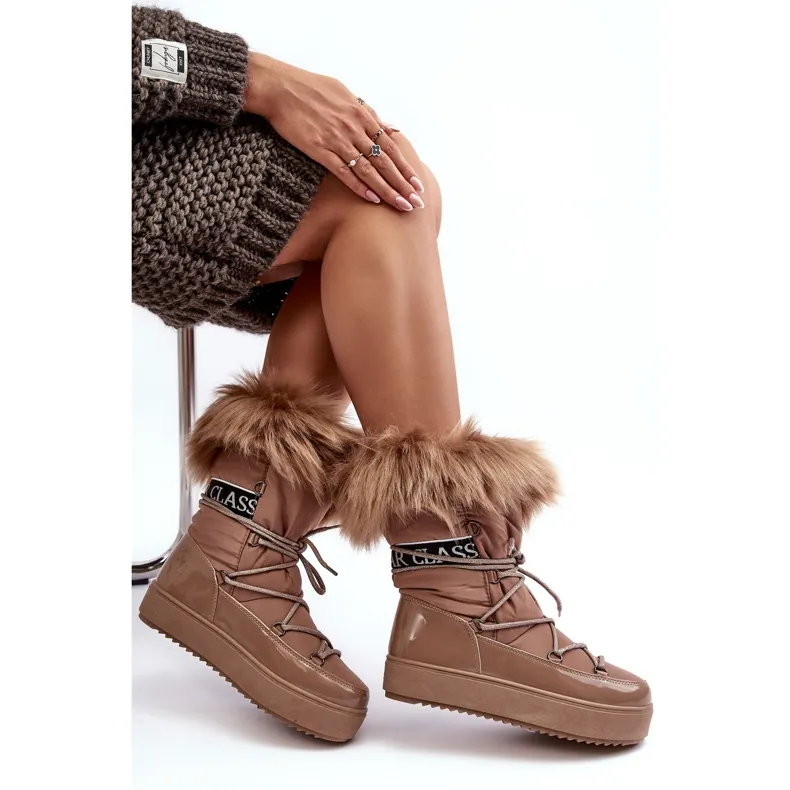 PS1 Bottines De Neige À Lacets Pour Femme Beige Foncé Santero