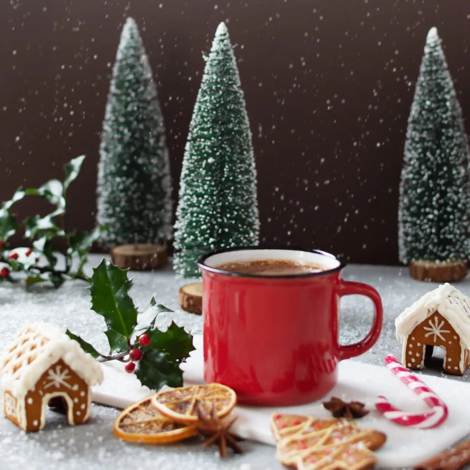 Pyramide de chocolat chaud pour orner le sapin de Noël Globe de neige