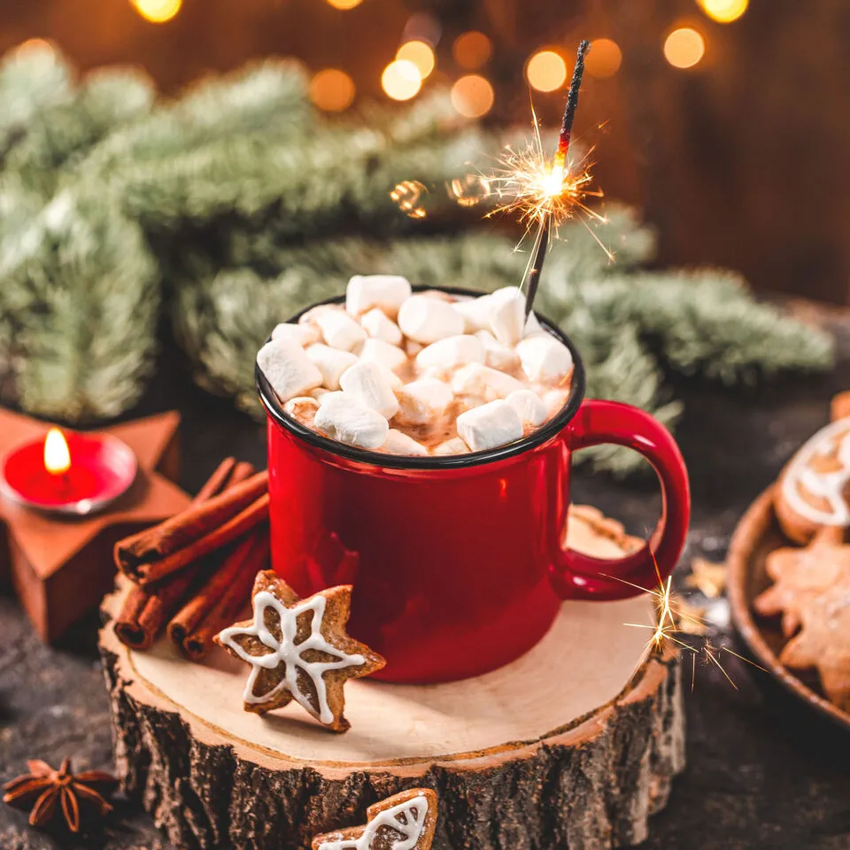 Pyramide de chocolat chaud pour orner le sapin de Noël Globe de neige