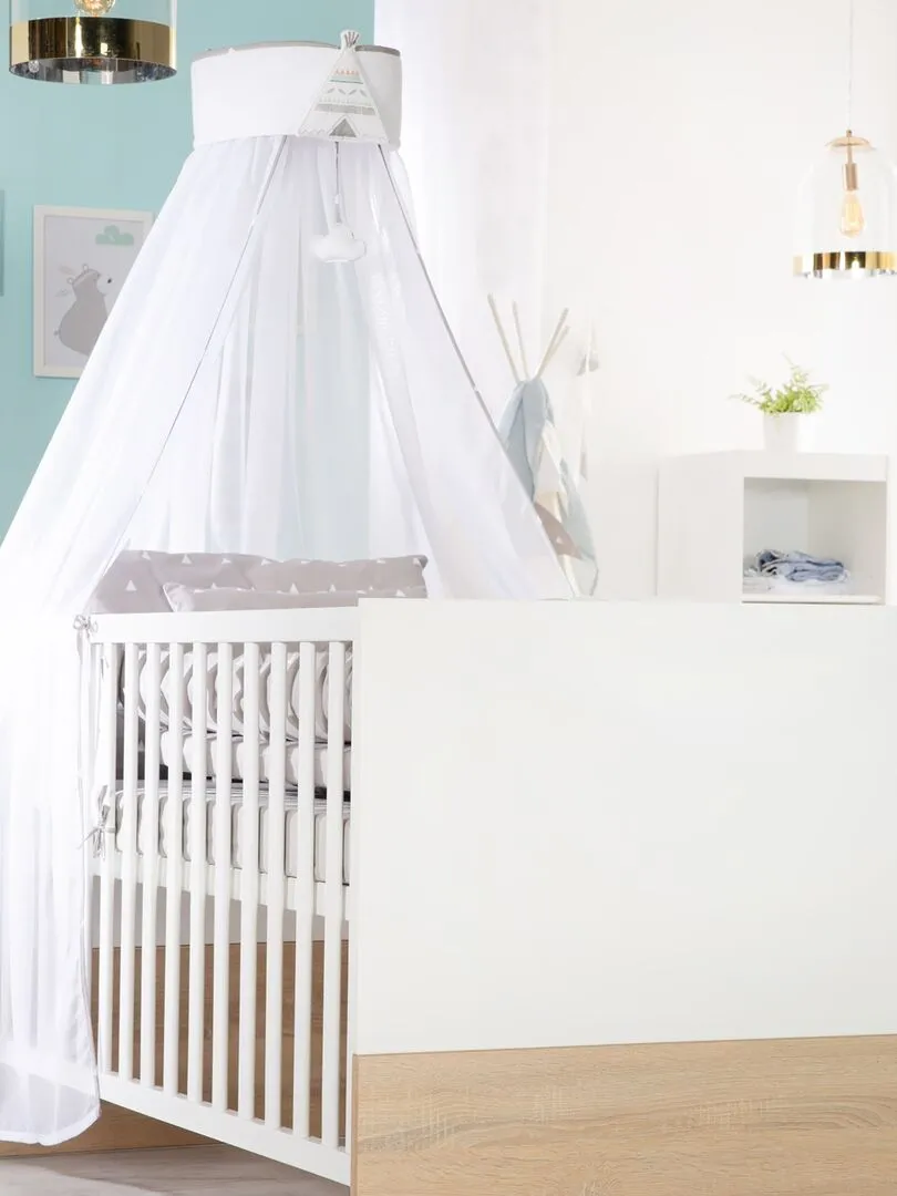 ROBA Lit bébé évolutif "Gabriella" - 70x140 - Hauteur Réglable - 0 à 7 Ans - Blanc/ Décor Bois - Blanc Marron