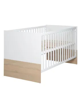 ROBA Lit bébé évolutif "Gabriella" - 70x140 - Hauteur Réglable - 0 à 7 Ans - Blanc/ Décor Bois - Blanc Marron