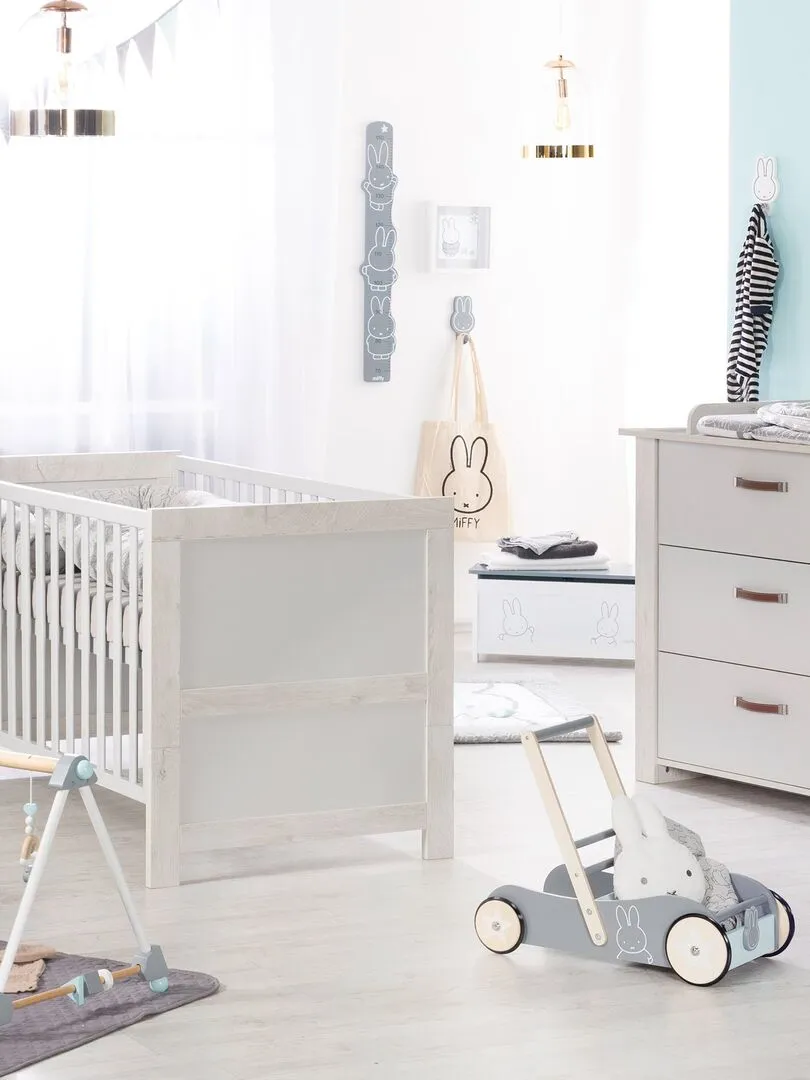 ROBA Lit bébé évolutif "Mila" - 70x140 - Hauteur Réglable - 0 à 7 Ans - Gris clair/ Chêne Blanchi - Gris clair