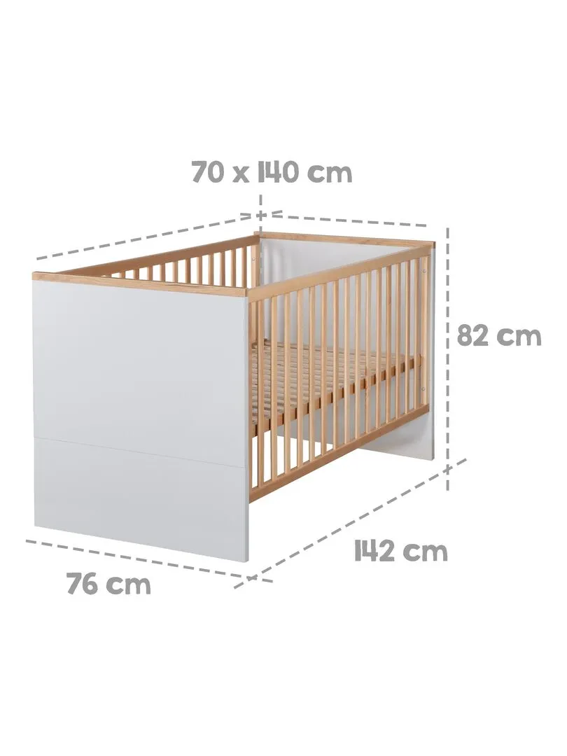 ROBA Lit bébé évolutif "Tobi" - 70x140 - Hauteur Réglable - 0 à 7 Ans - Gris Clair/ Décor Bois - Gris clair