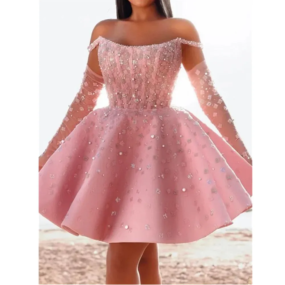 Robe De Bal Courte Rose, Ligne A, Robe Formelle Pour Femmes, Sans Manches, Robes De Soirée De Plage Du 150,50 € | DHgate