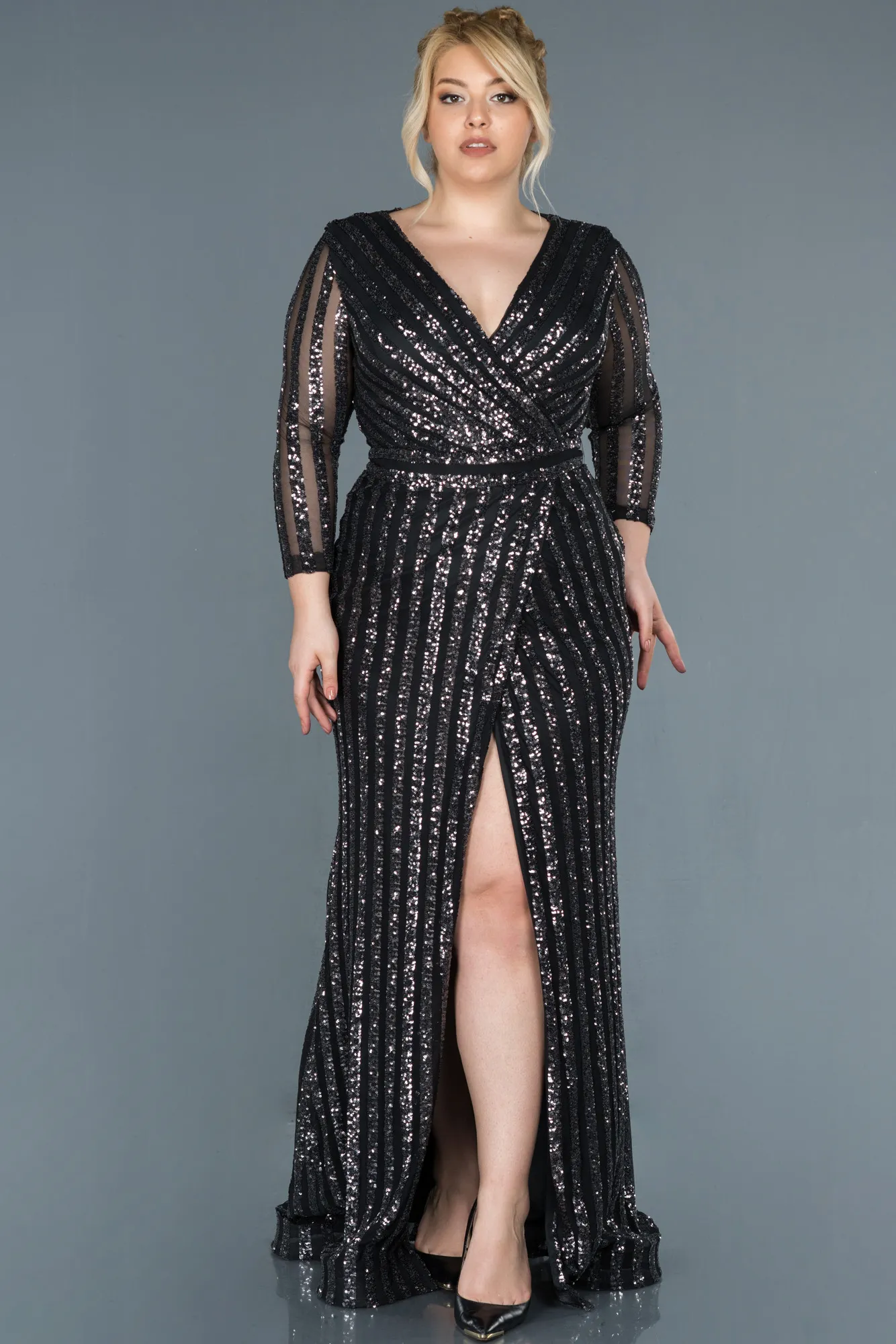 Robe de Soirée en Velours Longue Noir ABU1043