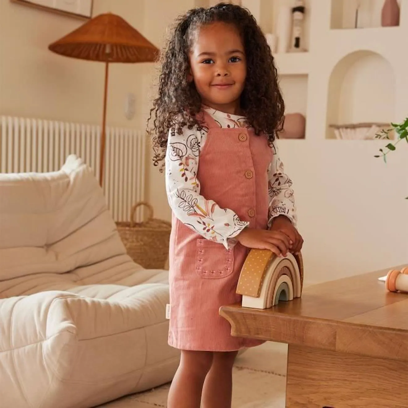 Robe en velours côtelé bébé fille Rosa rose - Petit Beguin