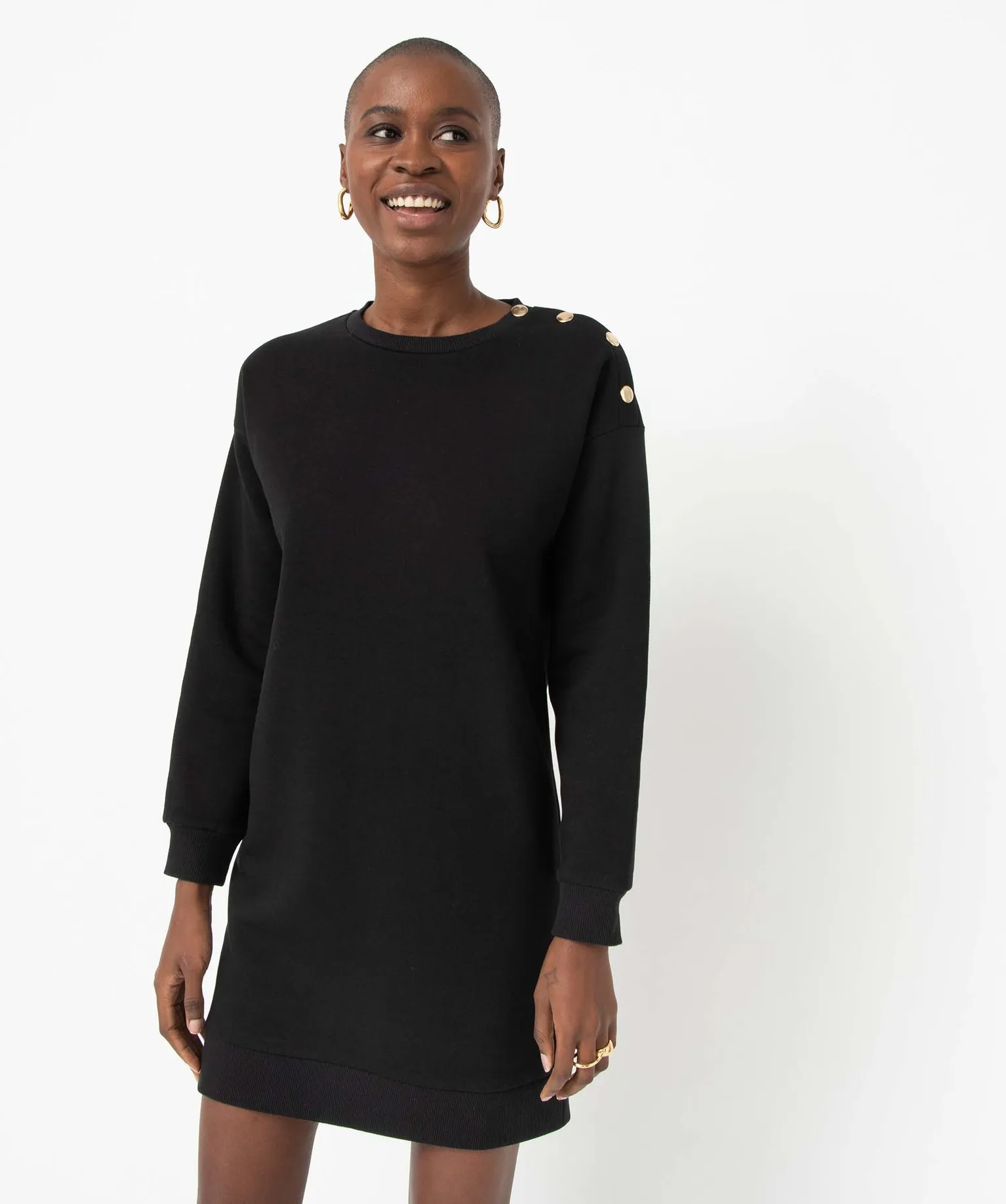 robe sweat femme avec boutons sur l¡¯epaule noir robes