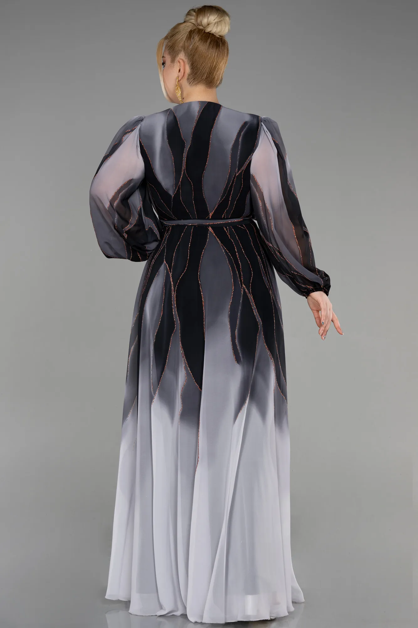 Robes De Haute Couture En Grandes Tailles Longue Mousseline Noir-Anthracite ABU3648