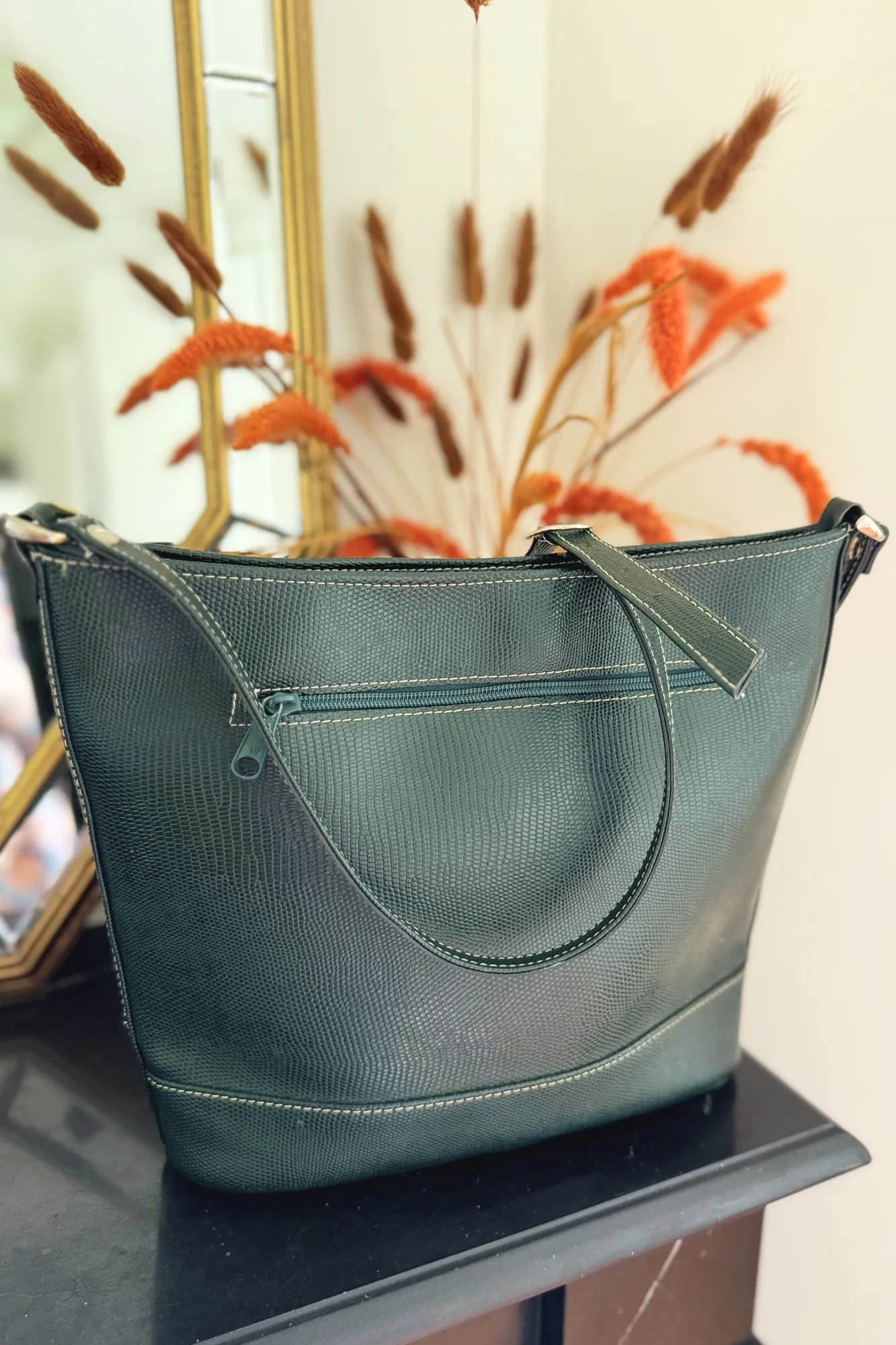 Sac seau en cuir vert